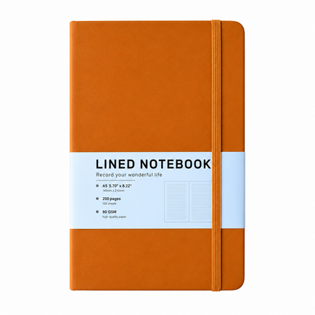 Orange A5 lined notebook with elastic closure