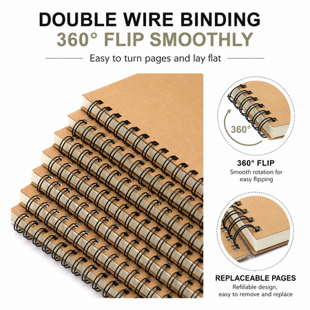 9 Pack A5 Spiral Notebooks – Thick Ruled Kraft Paper Journals – product image 4