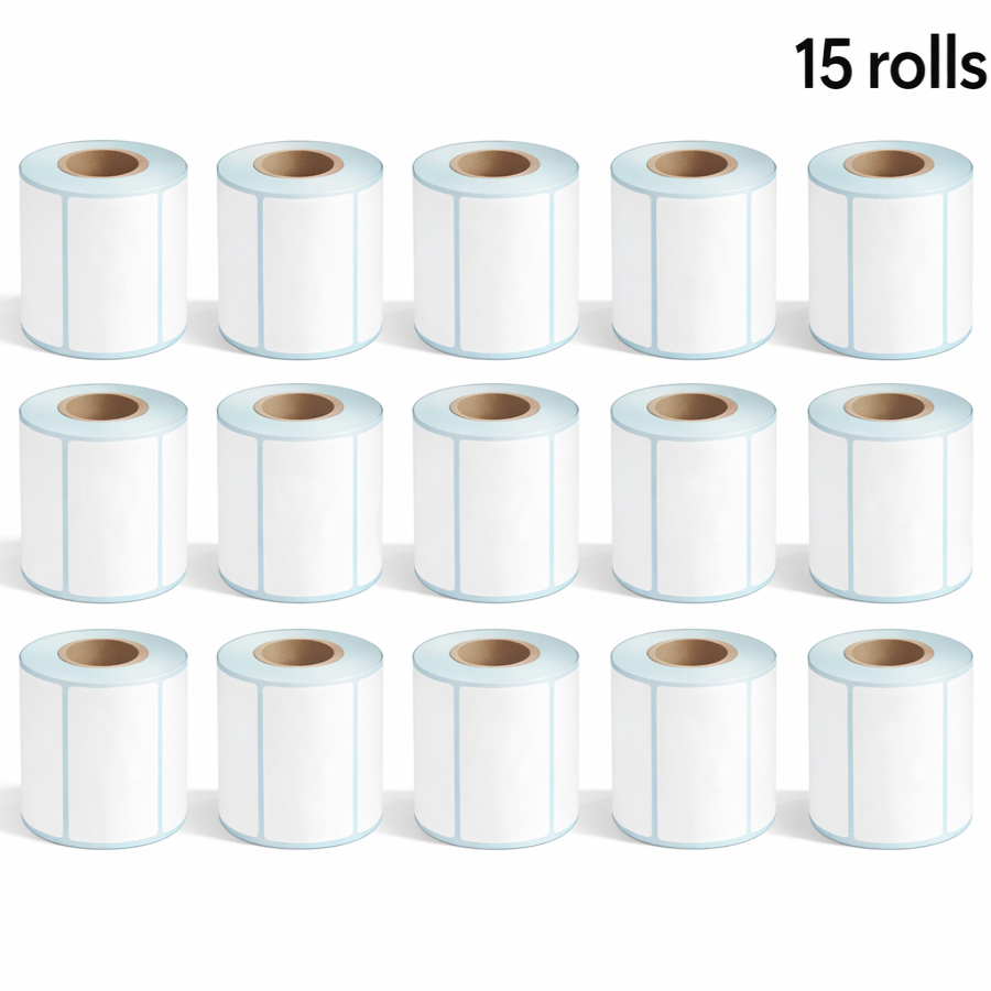Fifteen rolls of 60 × 40mm white direct thermal labels