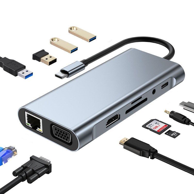 11-in-1 USB-C Hub with 60W Power Delivery, HDMI, VGA, Ethernet, SD/TF & Audio