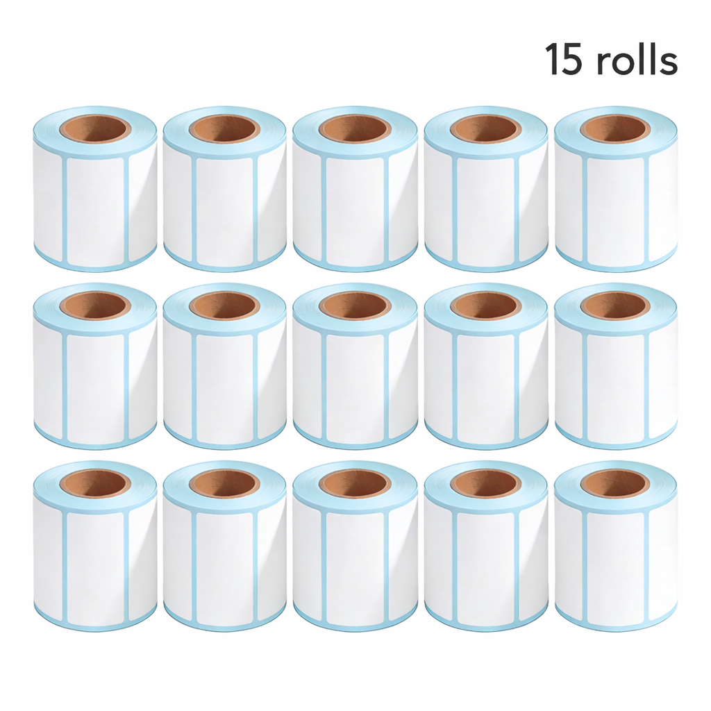 Fifteen rolls of 70 × 50mm white direct thermal labels
