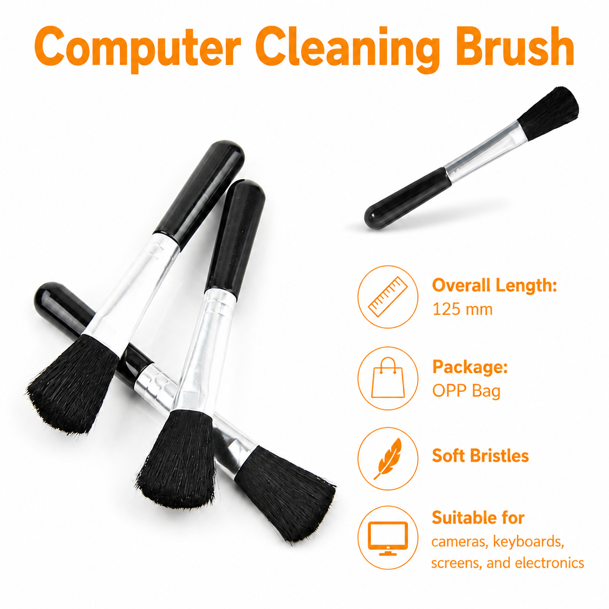 Soft brushes for cleaning cameras, keyboards and electronics