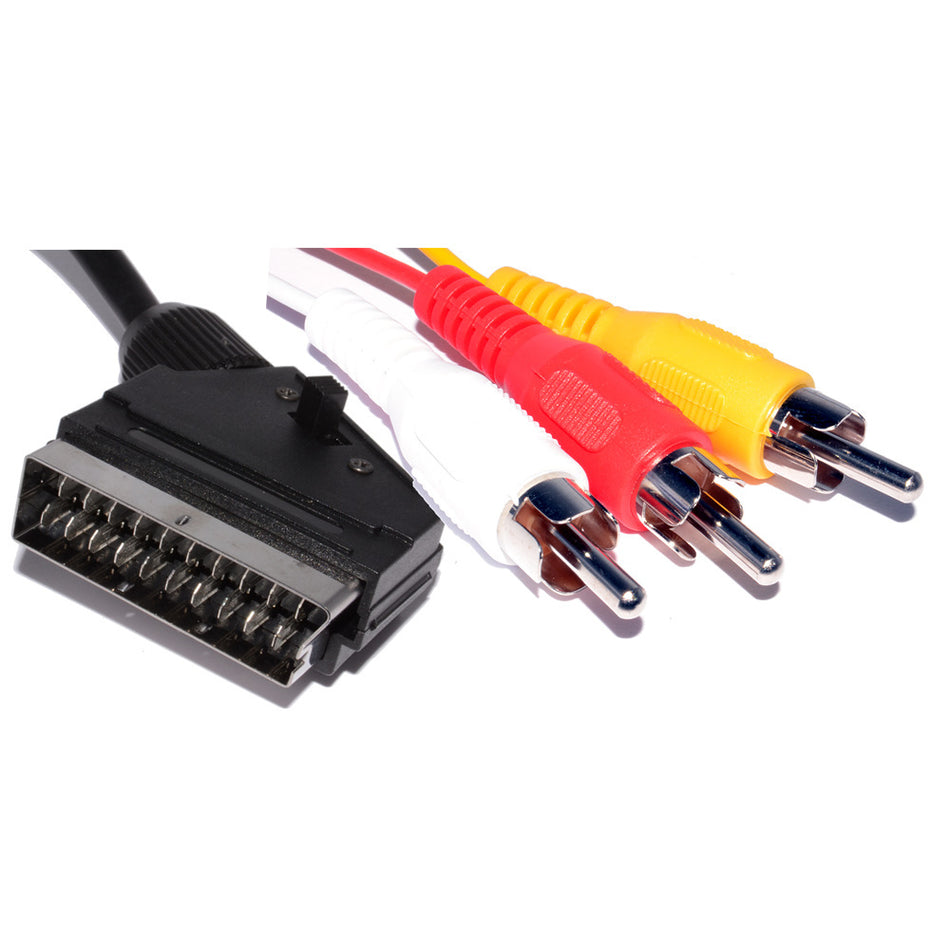 1.5m SCART to 3 RCA AV Cable (21-Pin to Composite Video & Stereo Audio)