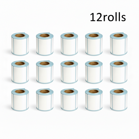 Twelve rolls of 70 × 40mm white direct thermal labels