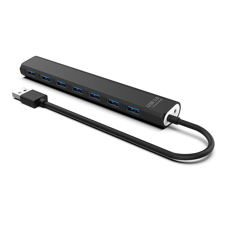 Angled view of seven-port USB 3.0 hub