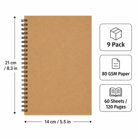 9 Pack A5 Spiral Notebooks – Thick Ruled Kraft Paper Journals – product image 3
