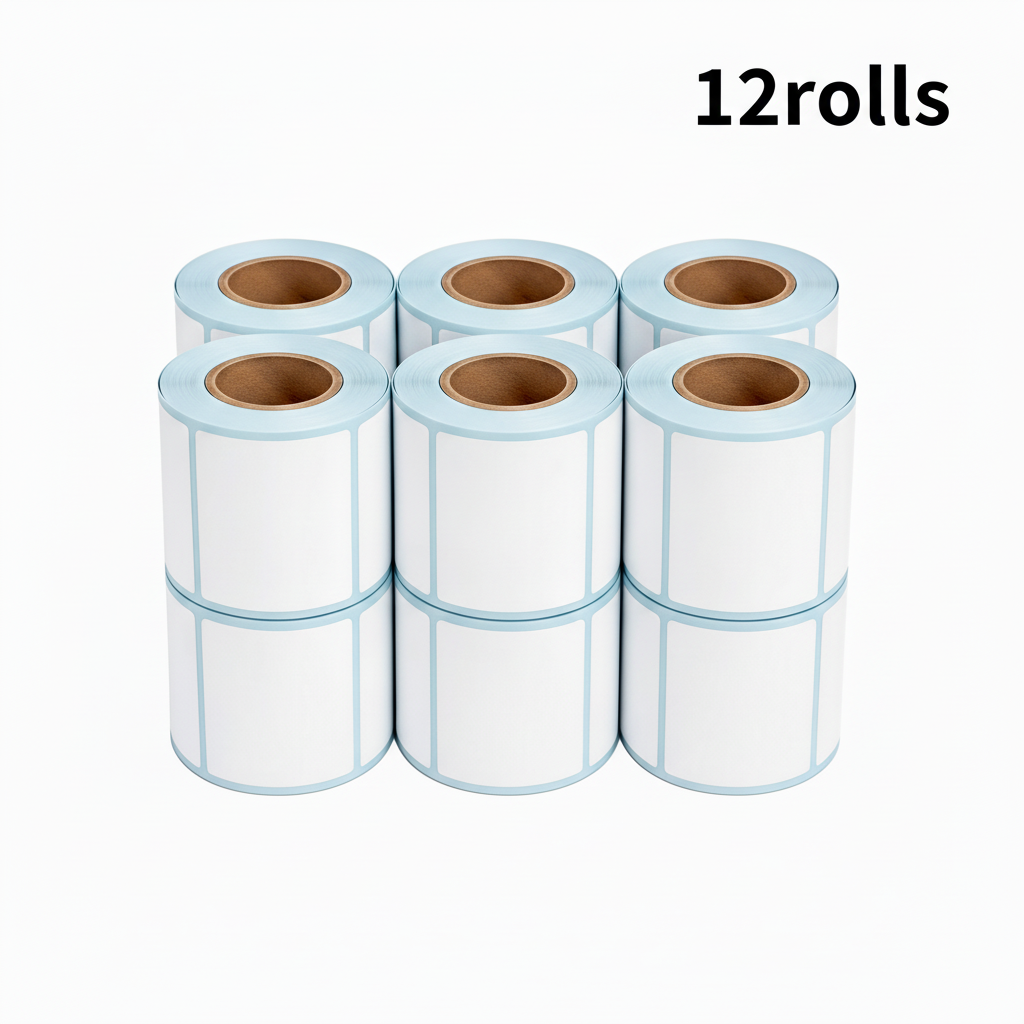 Twelve rolls of 100 × 70 mm shipping labels