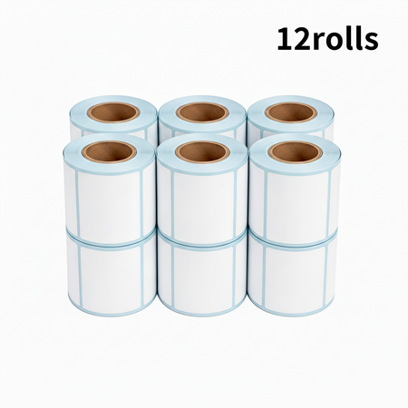 Twelve rolls of 100 × 70 mm shipping labels