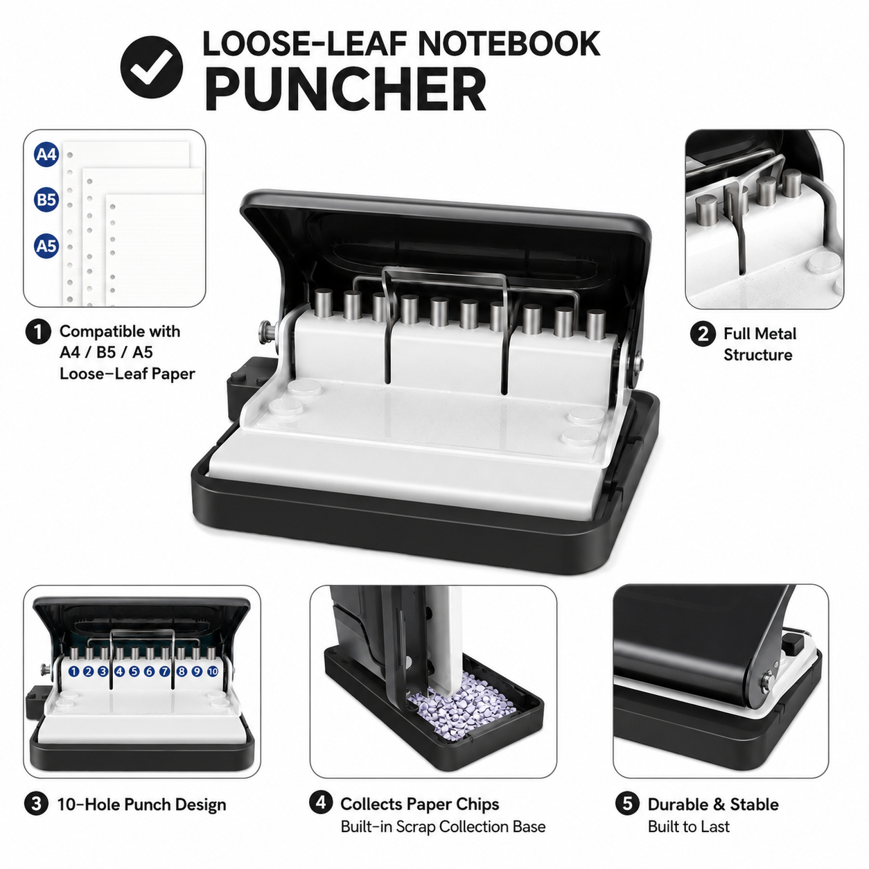 10-Hole Manual Paper Punch for A4 B5 A5 Binders – product image 3
