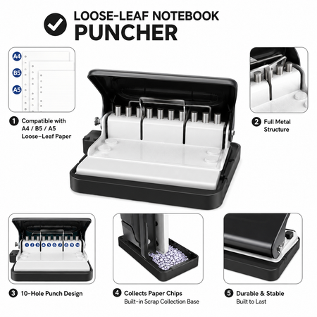 10-Hole Manual Paper Punch for A4 B5 A5 Binders – product image 3