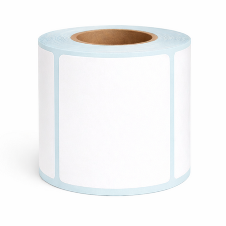 Upright roll of 40 × 30mm white direct thermal labels