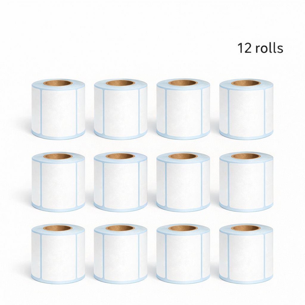 Twelve rolls of 100 × 80 mm shipping labels