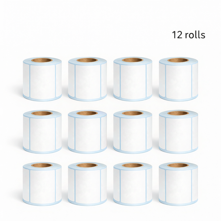 Twelve rolls of 100 × 80 mm shipping labels