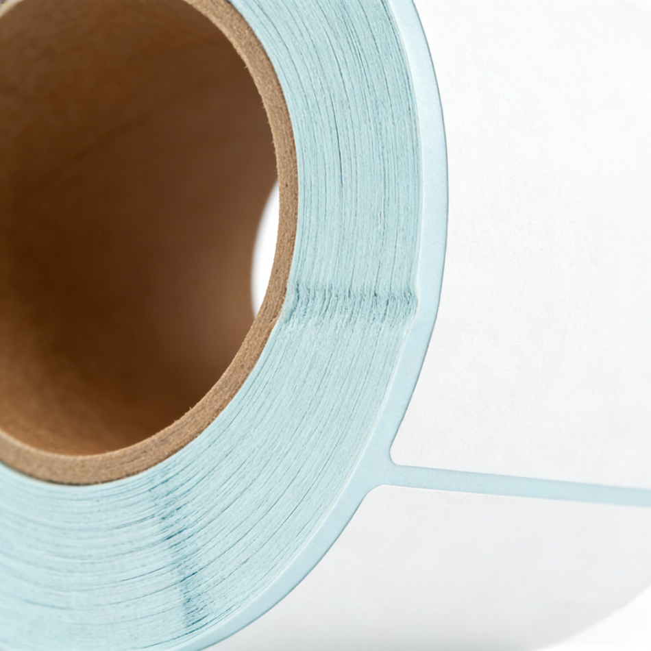 Close-up of 38mm core on direct thermal label roll