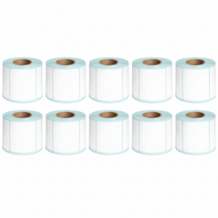 Ten rolls of 50 × 40mm white direct thermal labels