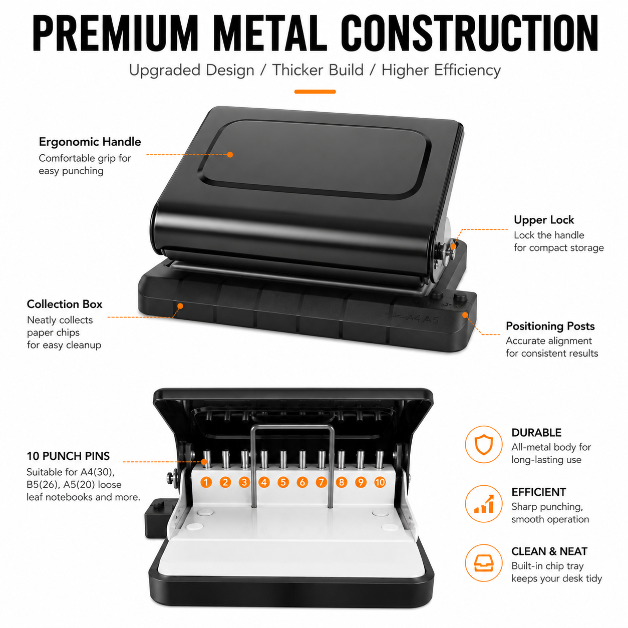 10-Hole Manual Paper Punch for A4 B5 A5 Binders – product image 4