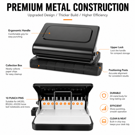 10-Hole Manual Paper Punch for A4 B5 A5 Binders – product image 4