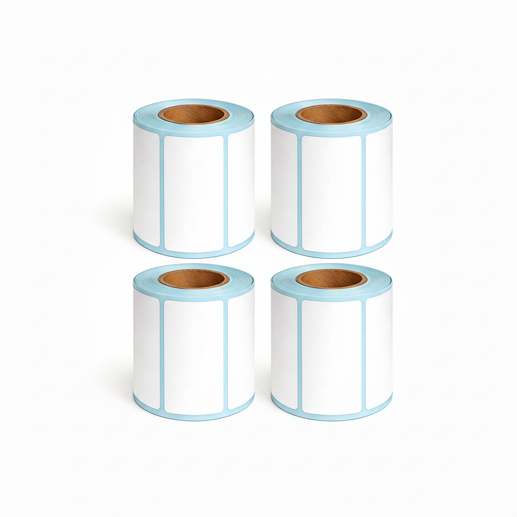 Four rolls of 50 × 30mm white direct thermal labels