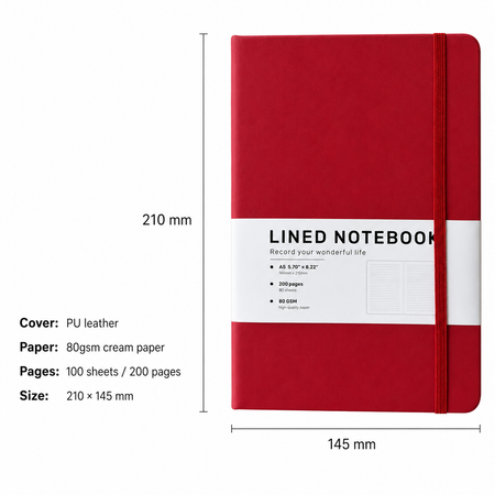 A5 lined notebook dimensions and specifications