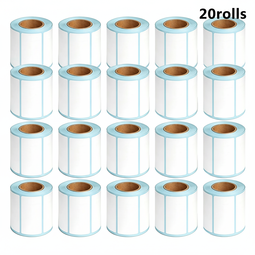 Twenty rolls of 50 × 30mm white direct thermal labels