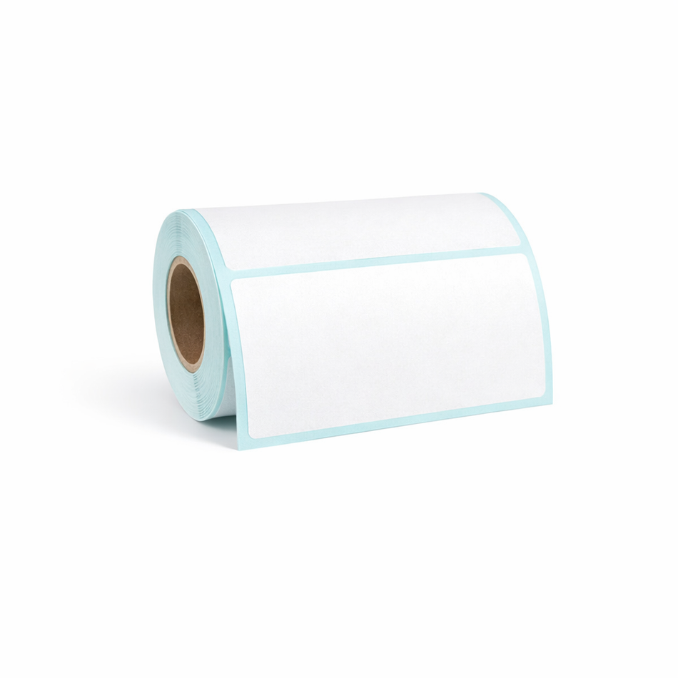 Roll of white 100 × 50mm direct thermal shipping labels