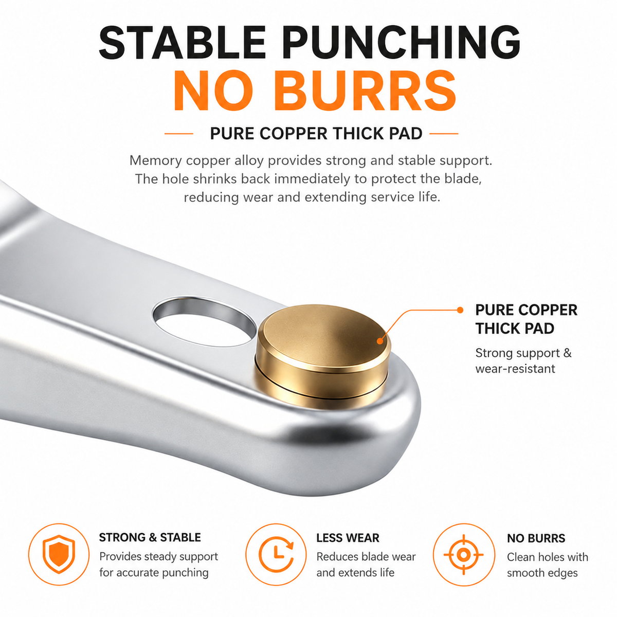 Pure copper punching pad on rotary leather hole punch pliers