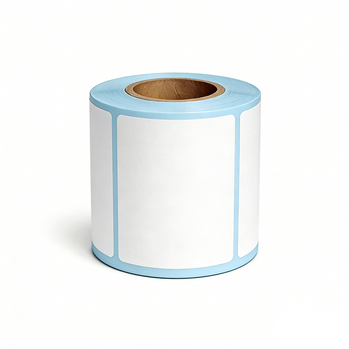 Upright roll of 70 × 50mm white direct thermal labels