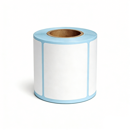 Upright roll of 70 × 50mm white direct thermal labels