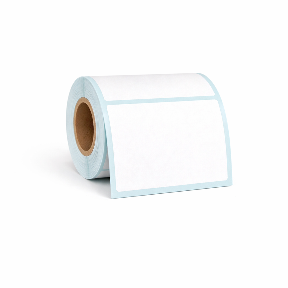 Roll of 80 × 60mm white direct thermal shipping labels