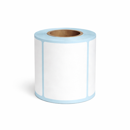 Upright roll of 80 × 60mm white direct thermal labels