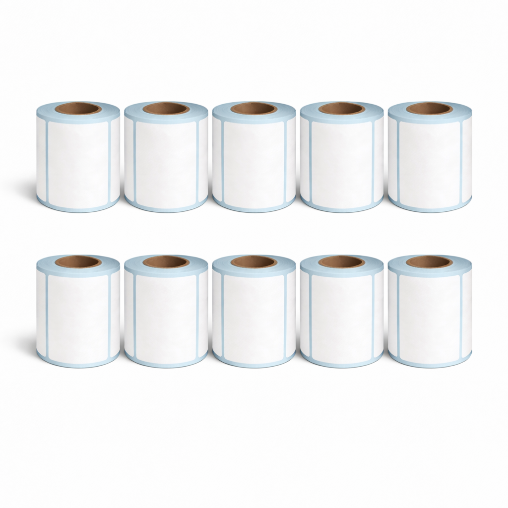Ten rolls of 80 × 40mm white direct thermal labels