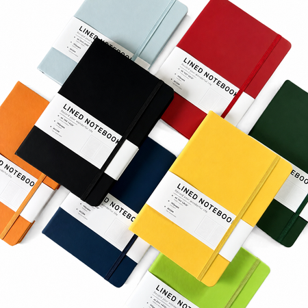 Assorted A5 lined notebooks with elastic closures