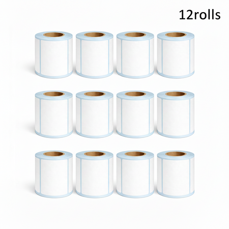 Twelve rolls of 80 × 60mm white direct thermal labels