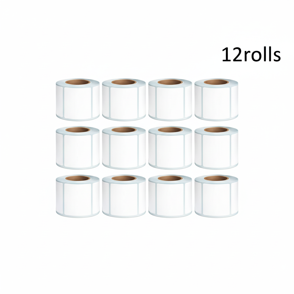 Twelve rolls of 80 × 80mm white direct thermal labels