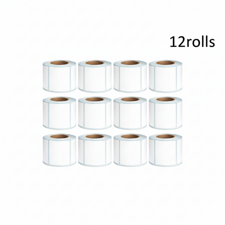 Twelve rolls of 80 × 80mm white direct thermal labels