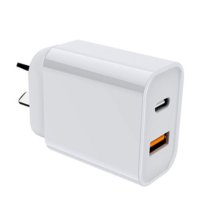 18W dual-port USB-A and USB-C wall charger in white