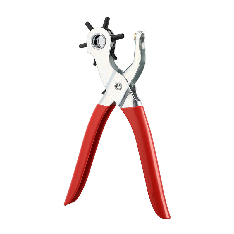 Rotary leather hole punch pliers with red non-slip handles