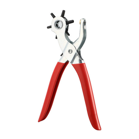 Rotary leather hole punch pliers with red non-slip handles
