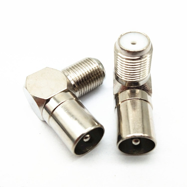 Right-Angle F-Type Female to PAL Male Adapter, 90-Degree, RF Antenna Connector