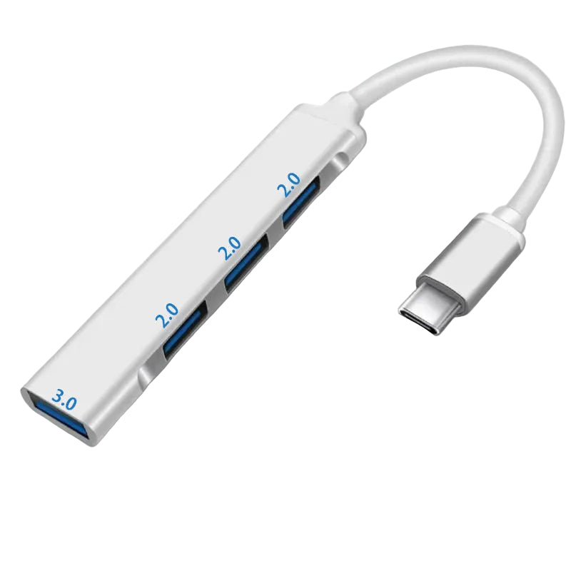 Ultra-Slim 4-Port USB Hub with Aluminum Housing – 1x USB 3.0 + 3x USB 2.0