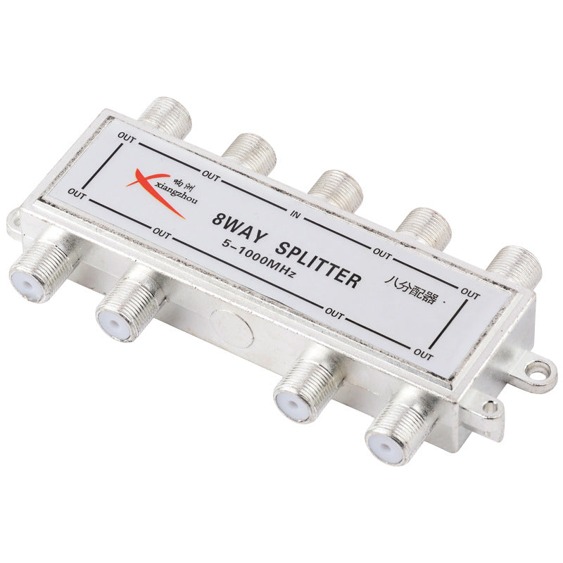8-Way F-Type Coaxial Signal Splitter, 5–2400MHz, 1 In 8 Out, Power Pass, 75 Ohm, Weatherproof