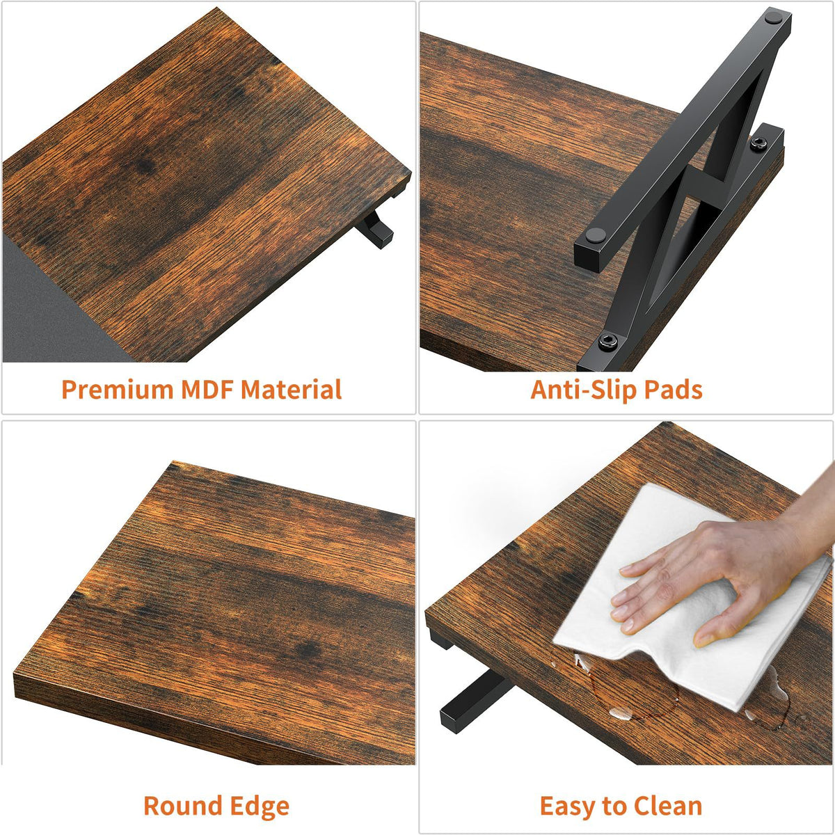 Monitor stand MDF surface, anti-slip feet and rounded edge details