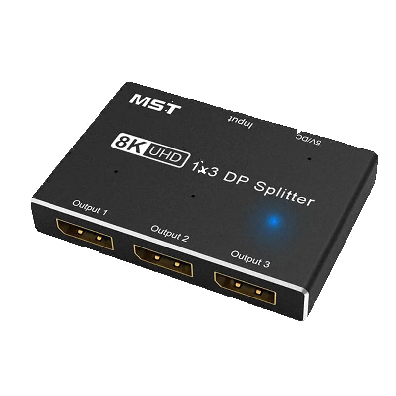 DisplayPort 1.4 MST Hub 3-Port Display Splitter, 8K@30Hz, 4K@144Hz, USB Powered, HBR3