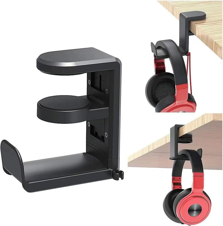 Clamp-On Headphone Holder with 360° Swivel and Hook