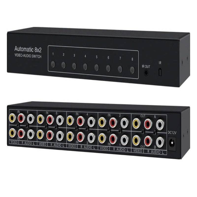8-Port AV Switcher & 2-Way Splitter with Remote Control and Auto Switching