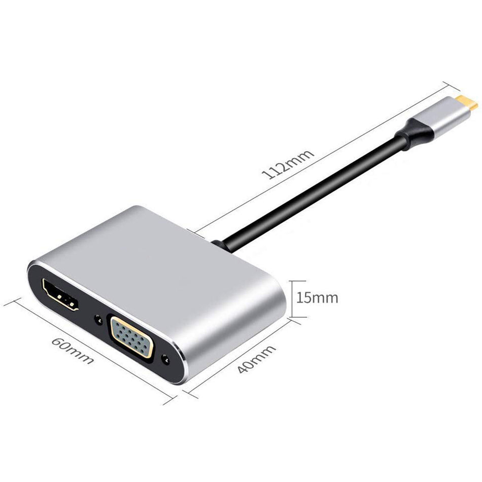 USB-C to HDMI & VGA 2-in-1 Adapter (4K 30Hz, 15cm)