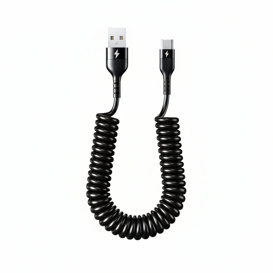 120W 3-in-1 Coiled Fast Charging Cable for Apple, Android, and Type-C Devices