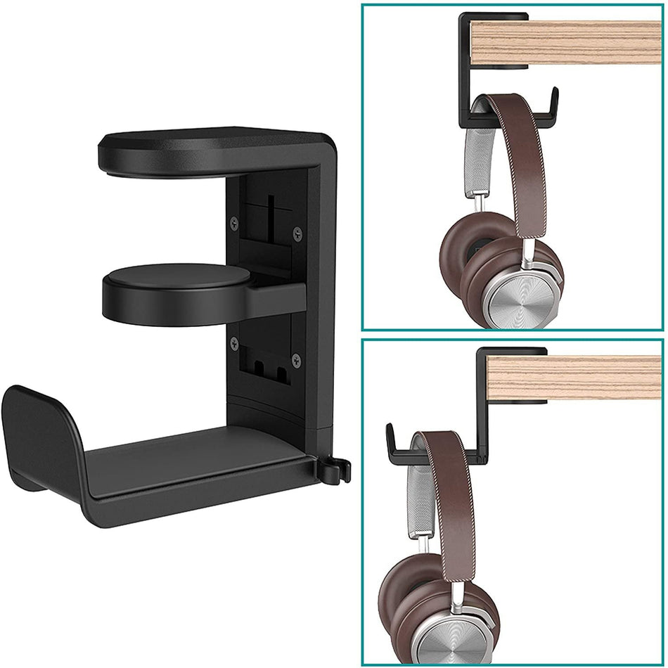 Clamp-On Headphone Holder with 360° Swivel and Hook