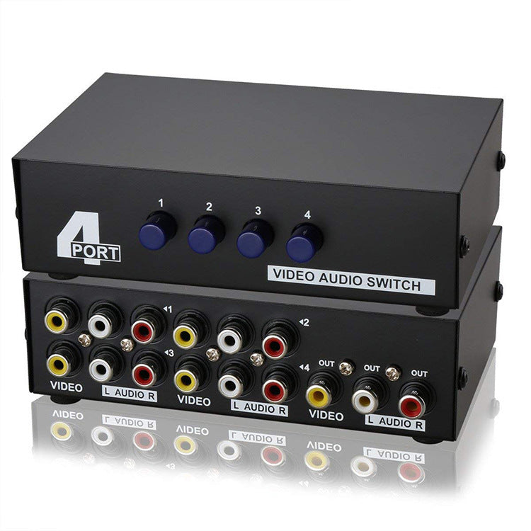 4-in-1 Out AV Switch Box – 3RCA (Composite Video + Stereo Audio)
