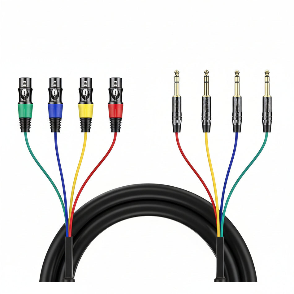 4-Channel XLR Female to 1/4 Inch TRS Balanced Microphone Cable – 6.35mm Hi-Fi Audio Snake Lead